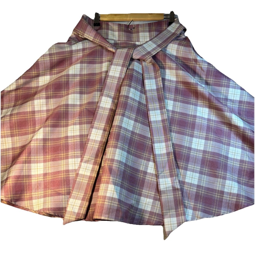 Belle Poque Plaid Midi Skirt Med Loose Tie Grunge Academia Retro 50's A-Line